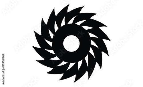 Circular saw blade silhouette, cutting tool icon, black vector illustration