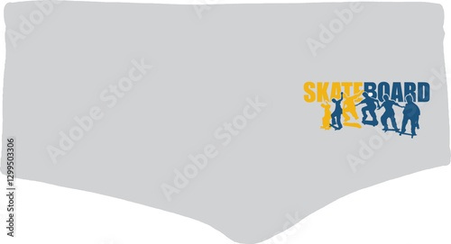 Gray Men's Swim Brief with Skateboard Design