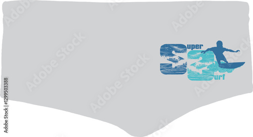 Gray Men's Swim Brief with Surf Design