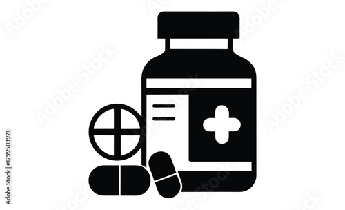 Medicine bottle silhouette, pills icon, pharmaceutical vector illustration