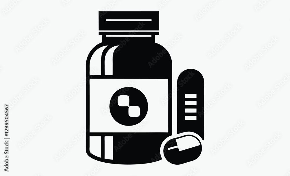 Medicine bottle silhouette, pills icon, pharmaceutical vector illustration