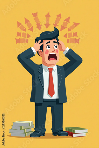 Overwhelmed Businessman Struggles Under the Weight of Responsibilities and Challenges