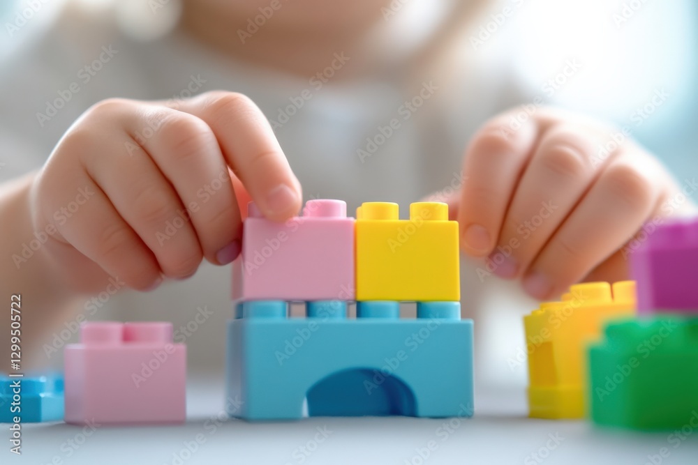 child playing with colorful building blocks
