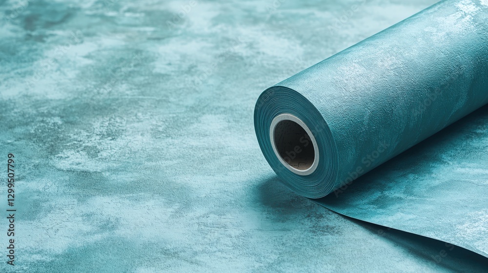 Monochromatic textured teal wallpaper roll with intricate pattern detail Monochromatic textured teal wallpaper roll with intricate pattern detail