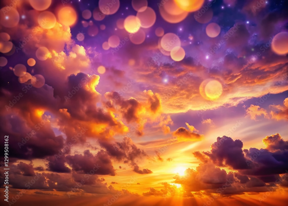 Fototapeta premium Dreamy Sunset: Purple & Orange Clouds with Bokeh Effect - Stock Photo