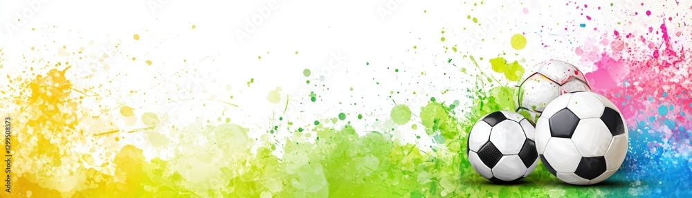 Naklejka premium Colorful soccer balls on colorful background. Stock photo