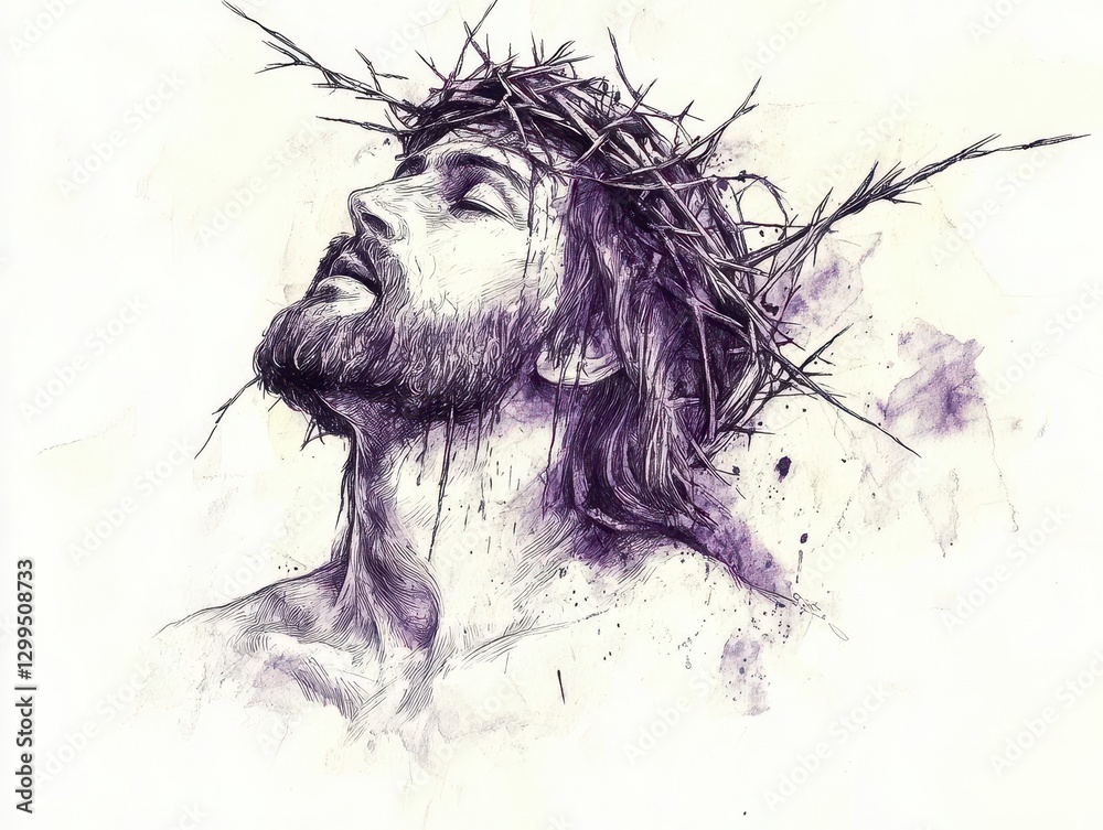 Fototapeta premium Intricate Hand Drawn Mystic Portrait of the Body of Christ Evoking Spiritual Reverence and Timeless Religious Artistry in a Dreamlike Expression