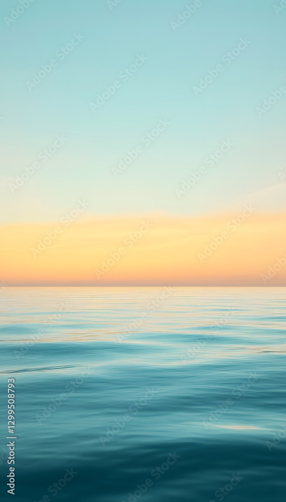 Obraz premium The ocean water reflects the sky with a soft sunrise glow