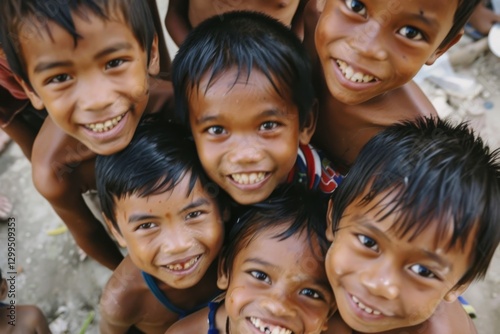 Group of happy children in a village in the north of Sri Lanka photo