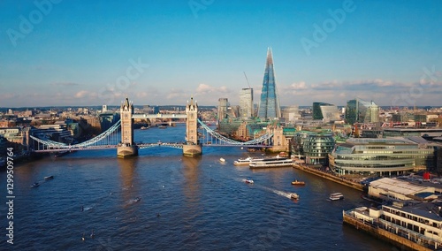 Aerial view of london bridge and the shard london cityscape daytime