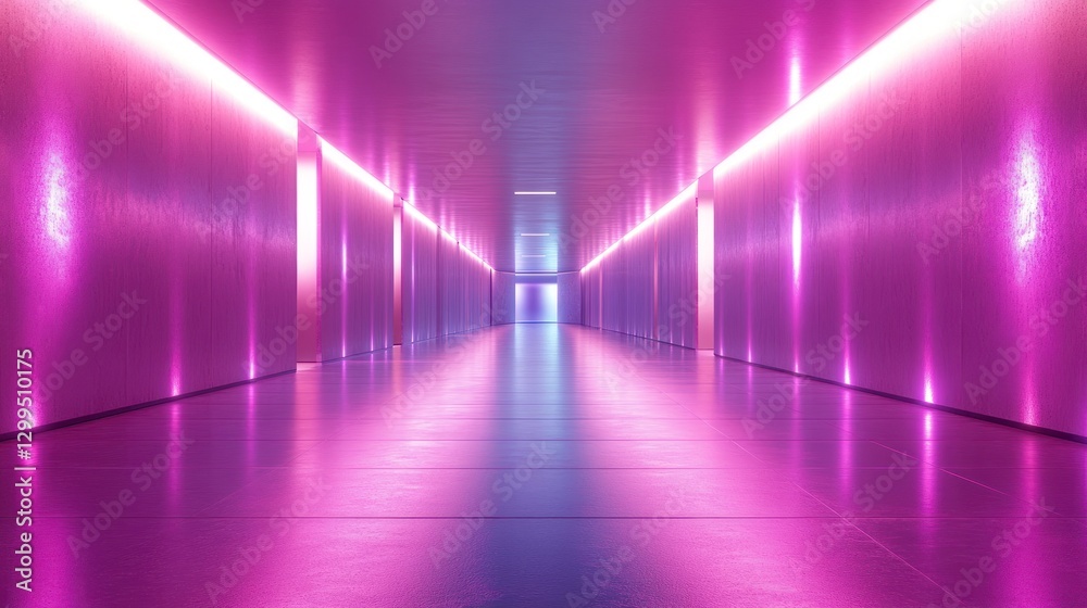 Neon Corridor Empty Hallway Perspective Neon Corridor Empty Hallway Perspective