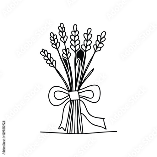 A carefully arranged lavender bundle tied with a ribbon, ready as a gift