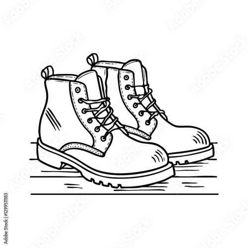 A pair of worn leather boots resting on a wooden floor