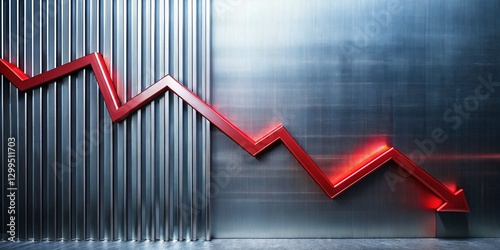 Economic Recession: Red Downward Graph on Steel Background - Stock Photo