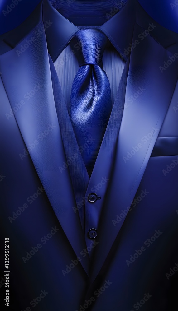 Close up view of a blue elegant suit and tie Close up view of a blue elegant suit and tie