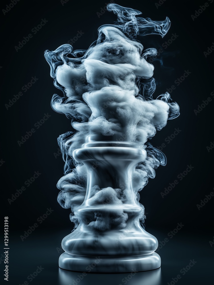 Ethereal Smoke Emanating from Marble Chess Rook on a Dark Background Ethereal Smoke Emanating from Marble Chess Rook on a Dark Background