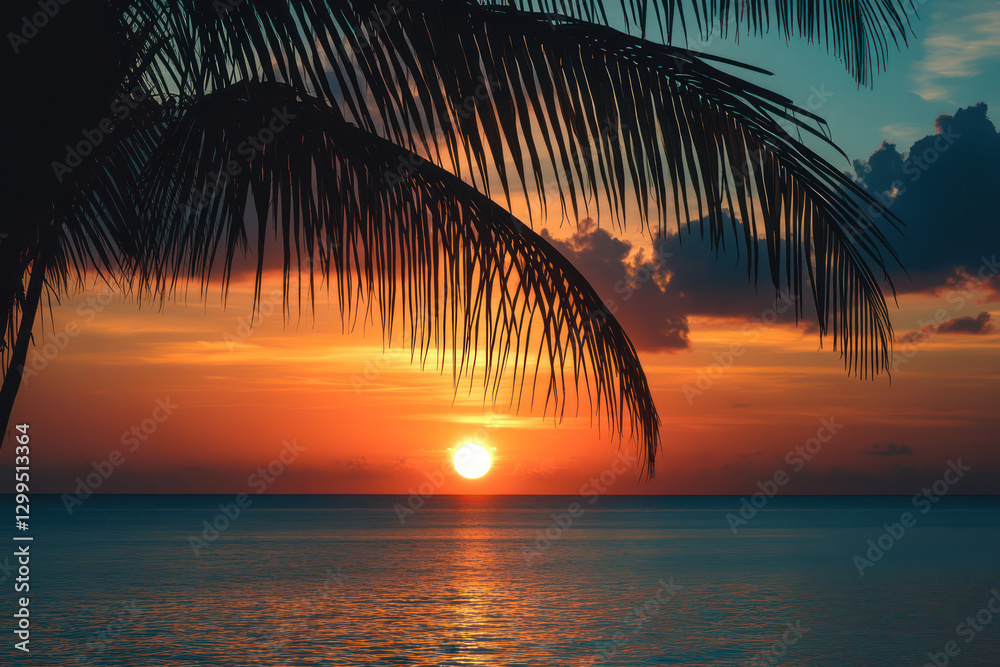 Obraz premium Golden Sunset Over the Sea – Tropical Paradise View
