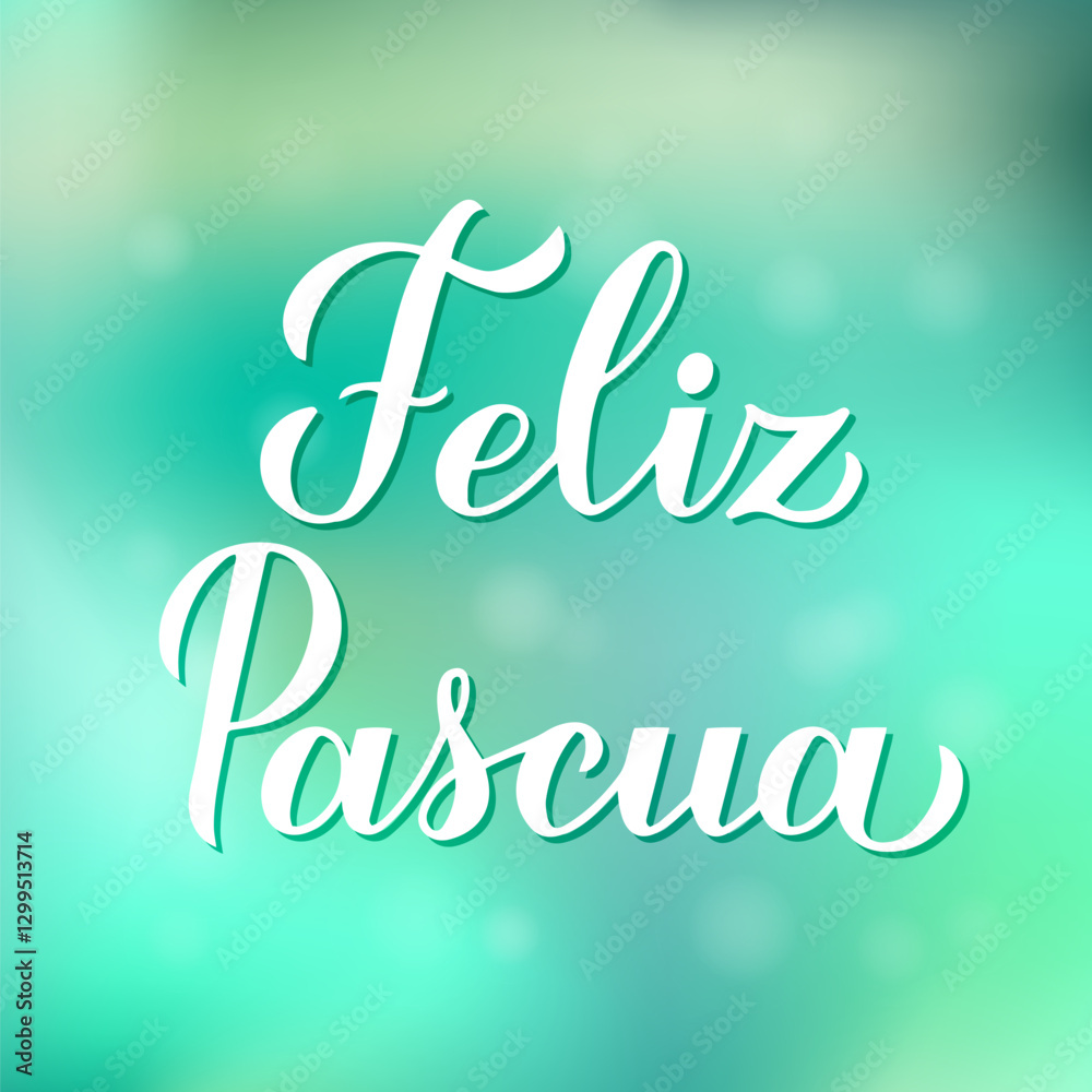 Happy Easter calligraphy hand lettering in Spanish language on green gradient background. Easter celebration typography poster. Vector template for banner, greeting card, flyer, etc.