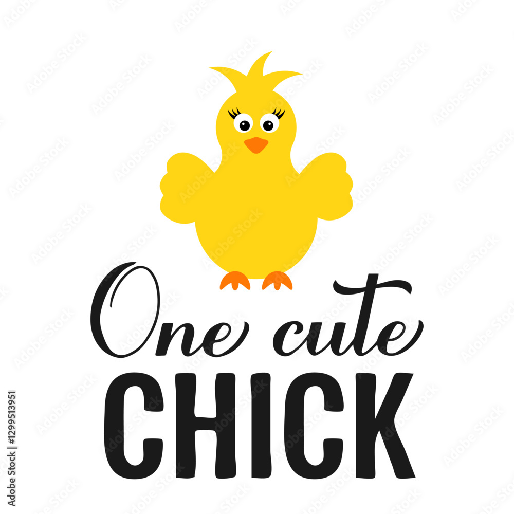 One cute chick calligraphy hand lettering. Funny Easter quote typography poster. Vector template for greeting card, banner, sticker, etc.