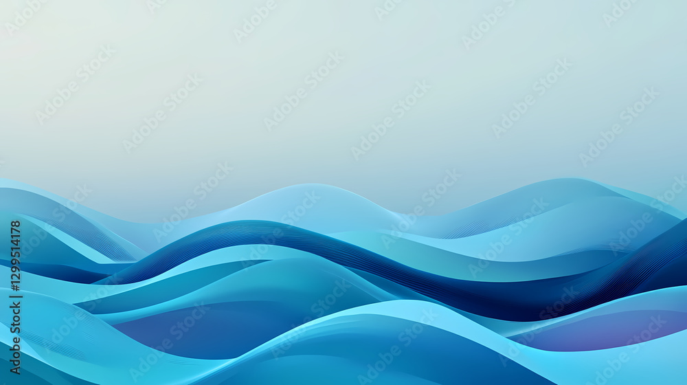 Fototapeta premium Stylized abstract art with flowing blue wave patterns on a soft blue background, modern flat design. Harmony - Meadow. Illustration