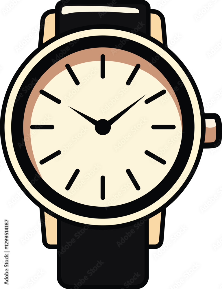 Black wristwatch with gold-tone details and a sleek design. Black wristwatch with gold-tone details and a sleek design.