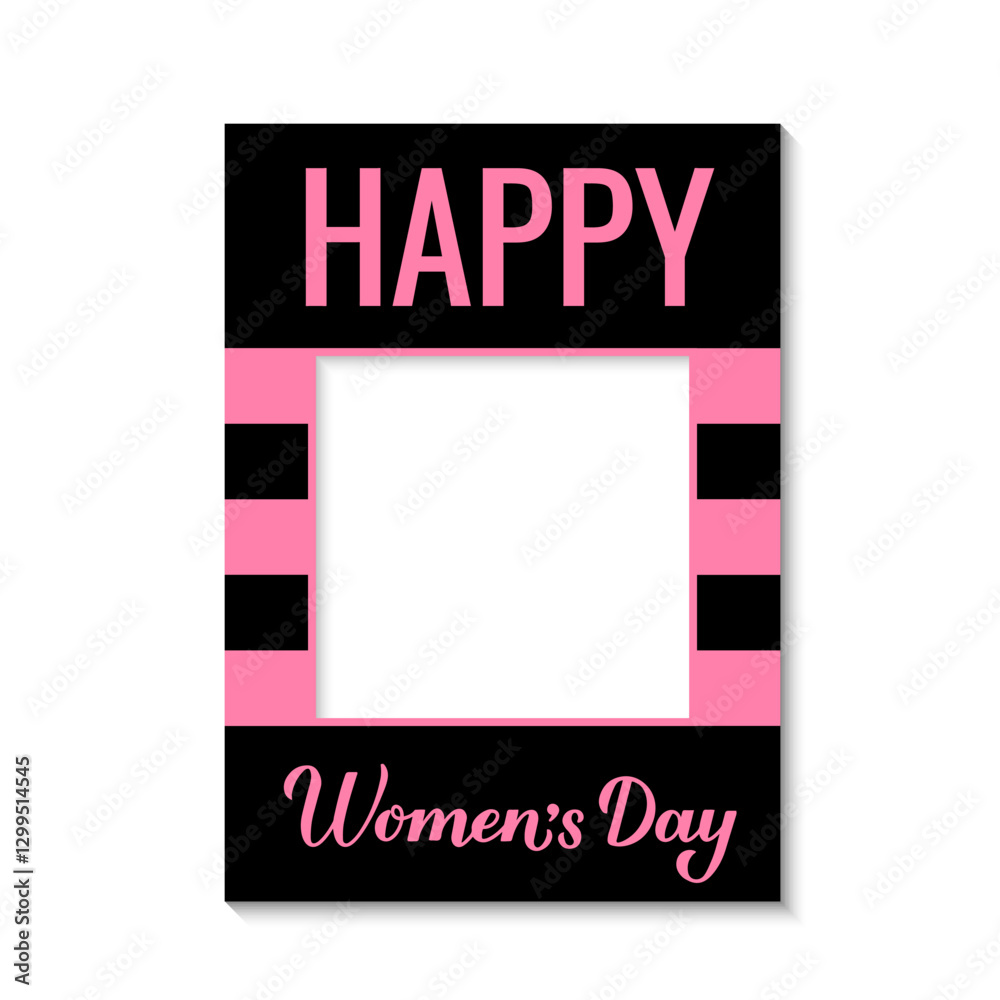 Women’s Day photo booth frame. International Womens Day photobooth props. Vector template.
