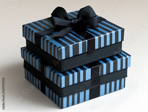 Gift Boxes Stacked, Present, Blue & Black photo