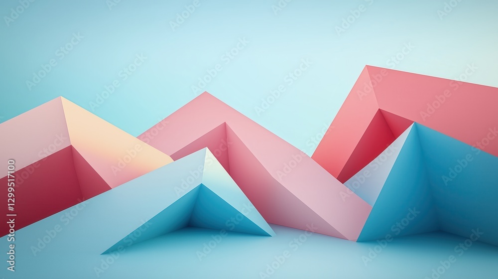 Stylized geometric peaks in soft pastel tones of pink and blue against a calm background, ideal for modern design and branding projects Stylized geometric peaks in soft pastel tones of pink and blue against a calm background, ideal for modern design and branding projects