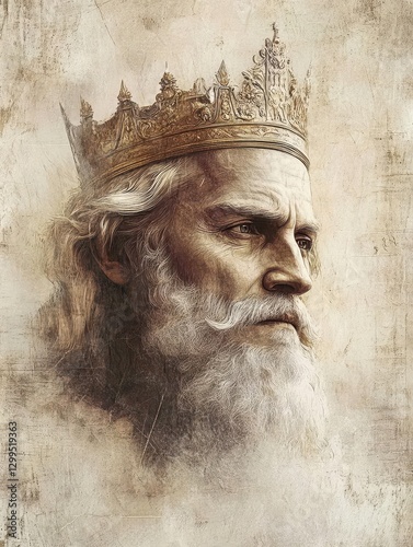 Regal Portrait of King Solomon Exuding Wisdom and Majesty in a Classic Christian Illustration Rich in Biblical Heritage