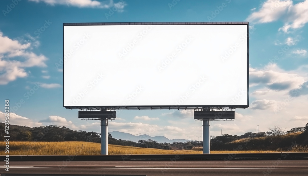 Obraz premium Blank billboard on a highway with a countryside background.