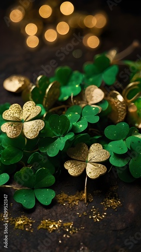 St. Patrick’s Day clovers with golden sparkles
