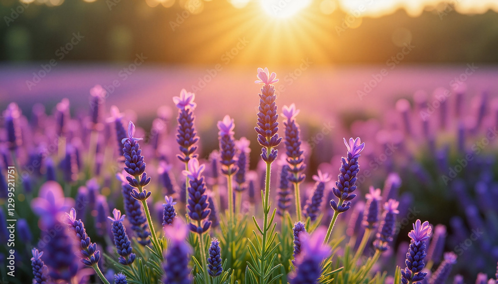 Naklejka premium Lavender flowers blooming in a sunlit field