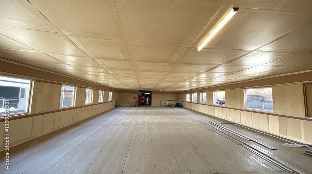 A freshly primed ceiling, ready for its final coat of paint. A freshly primed ceiling, ready for its final coat of paint.