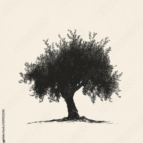Sleek Olive Tree Silhouette in Minimalist Style, Showcasing Elegant Organic Lines on Pristine White