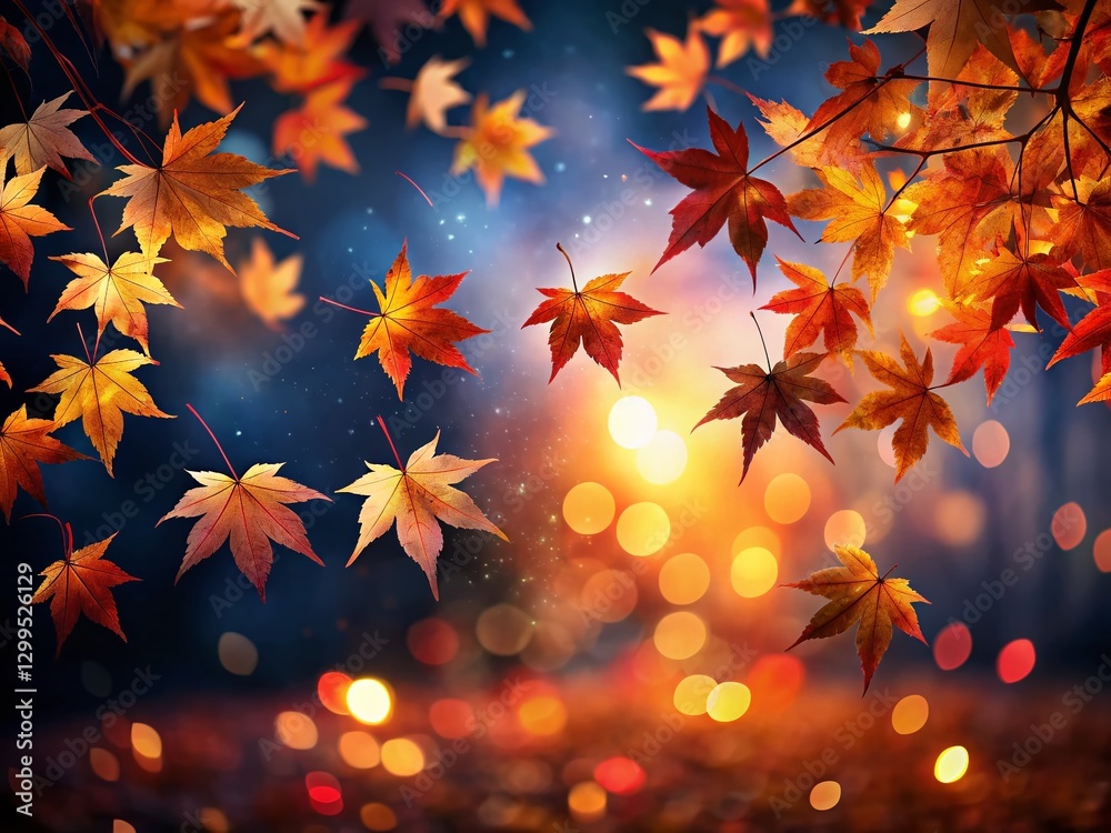 Falling Autumn Maple Leaves Night Photography - Red Orange Leaves Cutout Falling Autumn Maple Leaves Night Photography - Red Orange Leaves Cutout