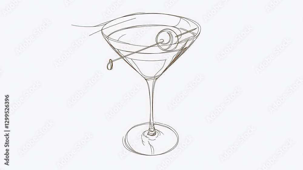 Obraz premium Smooth Line Drawing Captures Elegance of a Martini Glass With an Olive for Minimalist Art Lovers
