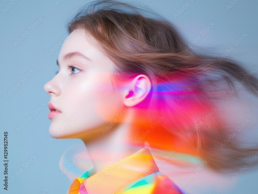 woman in profile with light effects woman in profile with light effects