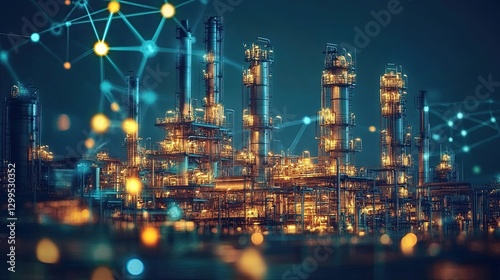 Industrial plant with smokestacks illustrating carbon capture and storage, emphasizing environmental sustainability, climate change mitigation, and clean energy solutions.