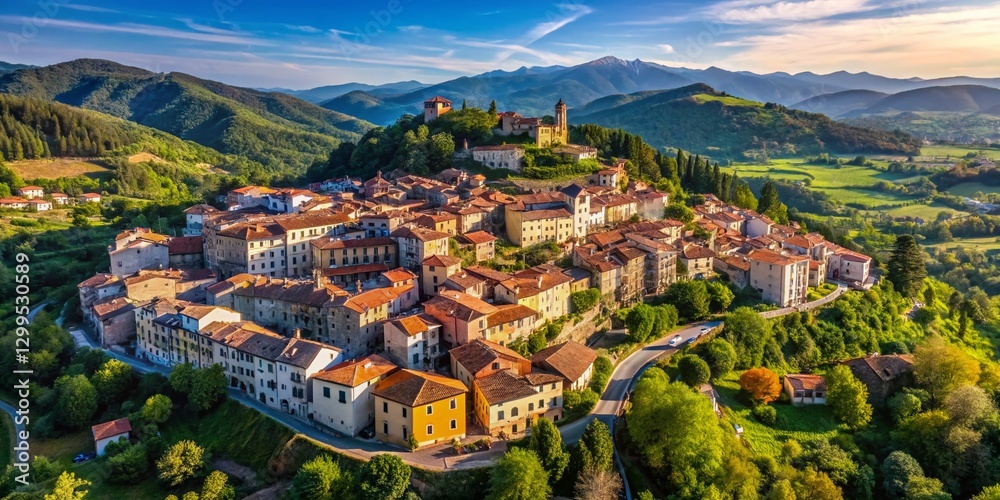 Fototapeta premium Fivizzano, Tuscany: Aerial Outline Map Set - High-Resolution Drone Photography