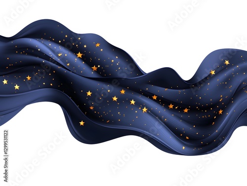 Elegant Dark Blue Silk Wave with Golden Stars