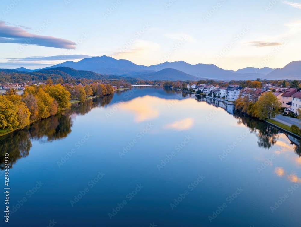 Obraz premium Lake at sunset with mountains