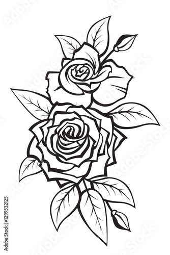 black illustration of rose bouquet isolated on white background