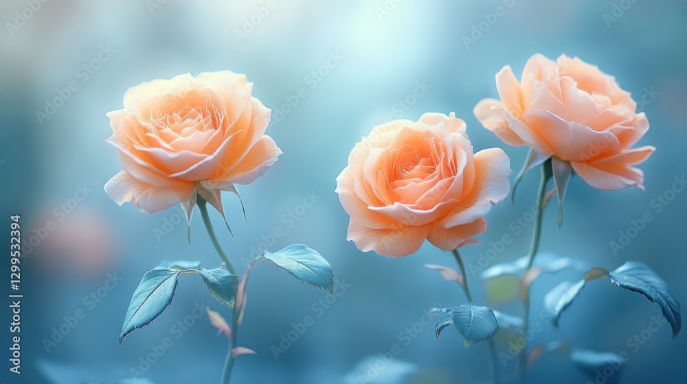 Obraz premium Peach Roses in Soft Focus Garden