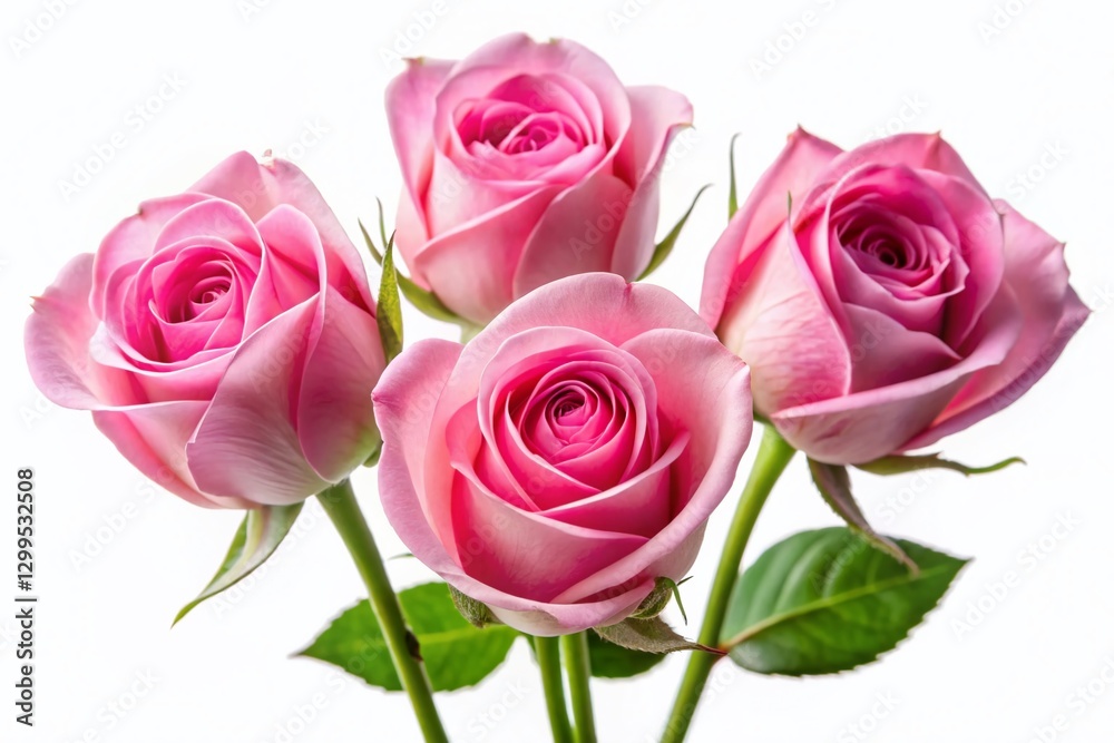 Four Delicate Pink Roses Isolated, White Background - Stock Photo Four Delicate Pink Roses Isolated, White Background - Stock Photo