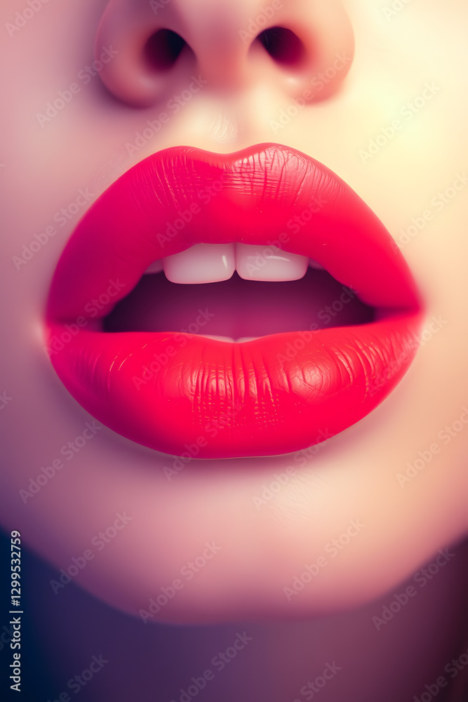 Obraz premium full pink red lips isolated on light white background