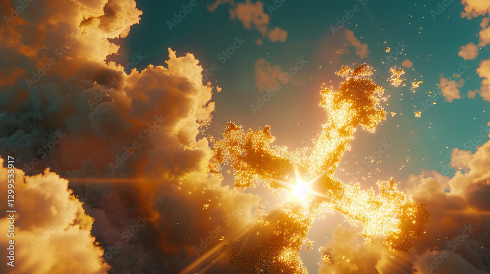 Obraz premium with the Christian cross,Stairway to heaven in heavenly concept. Religion background. Stairway to paradise in a spiritual concept. Stairway to light in spiritual fantasy.
