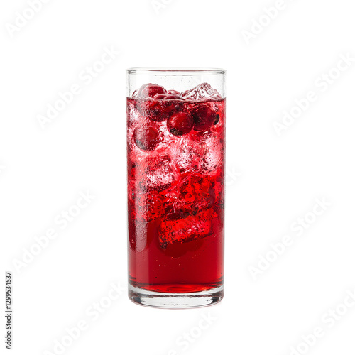 Wallpaper Mural Refreshing cranberry juice in a glass with ice cubes and floating cranberries vibrant red against a white backdrop Torontodigital.ca