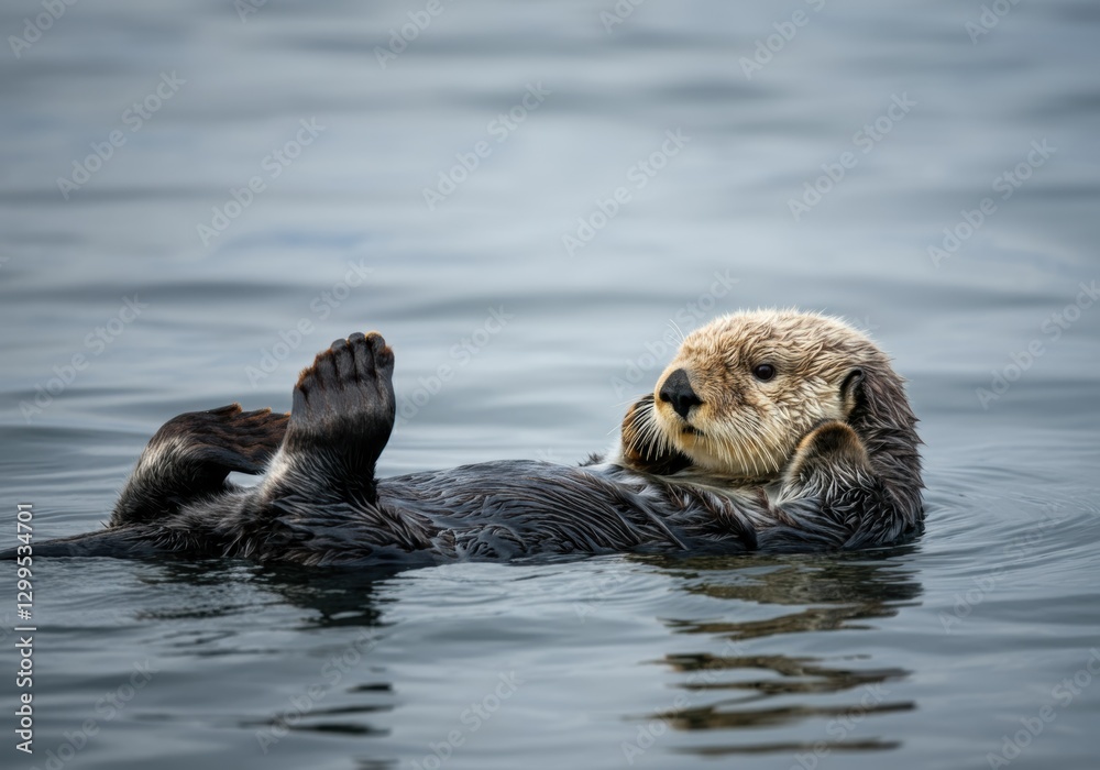 Fototapeta premium Sea Otter Floating Playfully in Calm Water
