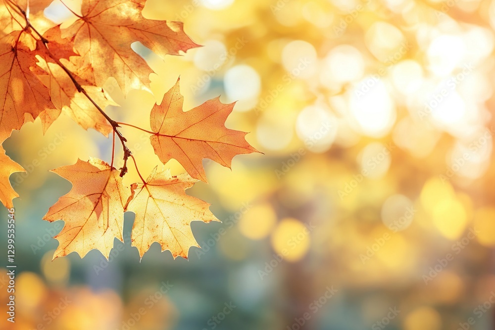 Golden Autumn Maple Leaves with Bokeh Background Golden Autumn Maple Leaves with Bokeh Background