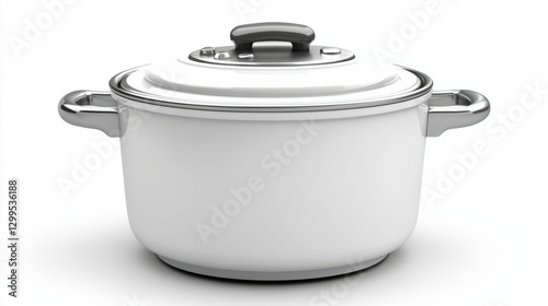 White Cooking Pot with Lid on a Clean White Background